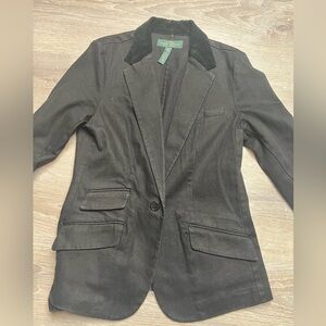 Ralph‎ Lauren Black Denim and Velvet Equestrian Jacket- Medium